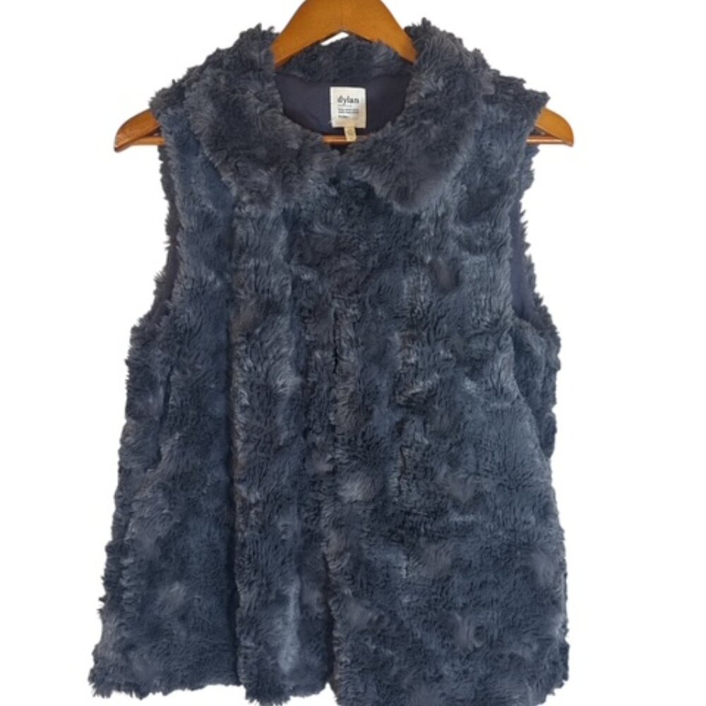 Dylan Los Angeles Faux Fur Vest Womens L Dark Gray Soft Luxury Hook Eye